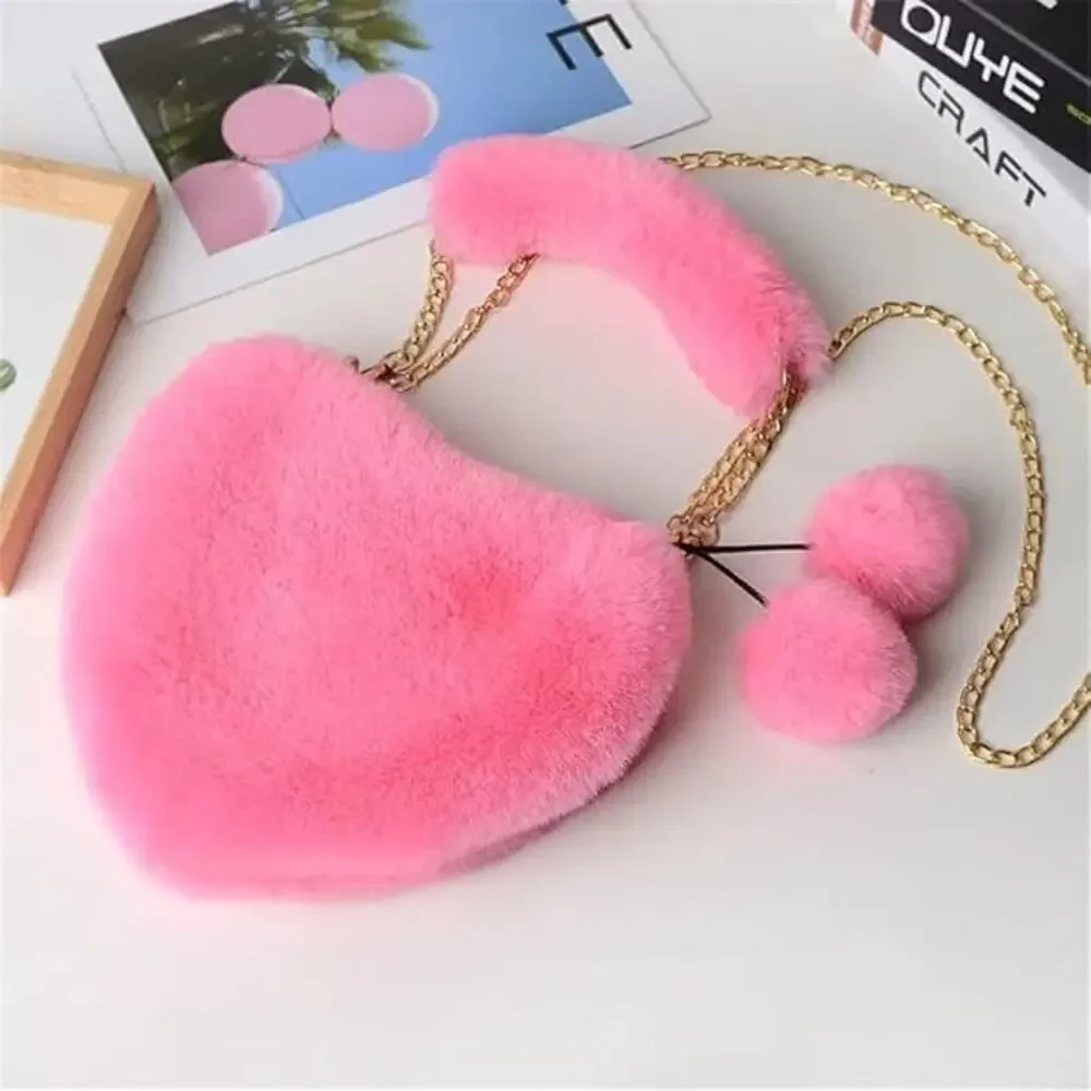 Soft Warm Faux Fur Fuzzy Crossbody Bag Heart Shape Plush Purse Women Wallets - Picture 3 of 5